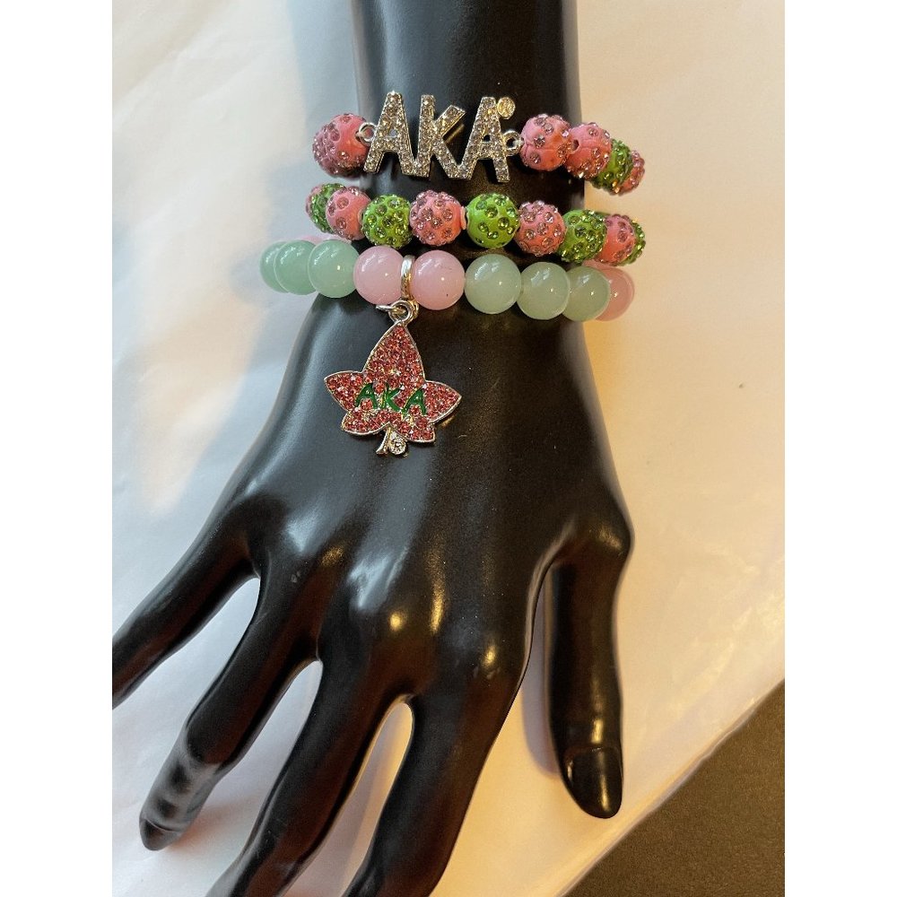 Alpha Kappa Alpha Beaded Bling Charm Bracelet Set Imperfect